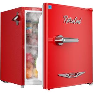 imageUpstreman 17 CuFt Retro Mini Fridge Low Noise Energy Saving Adjustable Thermostat Single Door Side Bottle Opener Metal Handle Compact Refrigerator for Office Bedroom DormFR17 PRO PinkRed