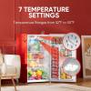 imageUpstreman 32 CuFt Retro Mini Fridge with Bottle Opener Energy Saving Adjustable Thermostat Metal Handle LED Lamp Mini Refrigerator for Bedroom Office DormBR321 PRO PinkRed