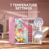 imageUpstreman 32 CuFt Retro Mini Fridge with Bottle Opener Energy Saving Adjustable Thermostat Metal Handle LED Lamp Mini Refrigerator for Bedroom Office DormBR321 PRO PinkPink