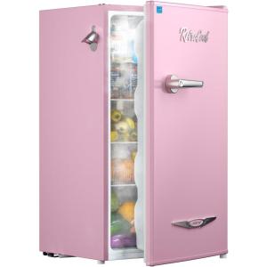 imageUpstreman 32 CuFt Retro Mini Fridge with Bottle Opener Energy Saving Adjustable Thermostat Metal Handle LED Lamp Mini Refrigerator for Bedroom Office DormBR321 PRO PinkPink