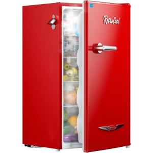 imageUpstreman 32 CuFt Retro Mini Fridge with Bottle Opener Energy Saving Adjustable Thermostat Metal Handle LED Lamp Mini Refrigerator for Bedroom Office DormBR321 PRO PinkRed
