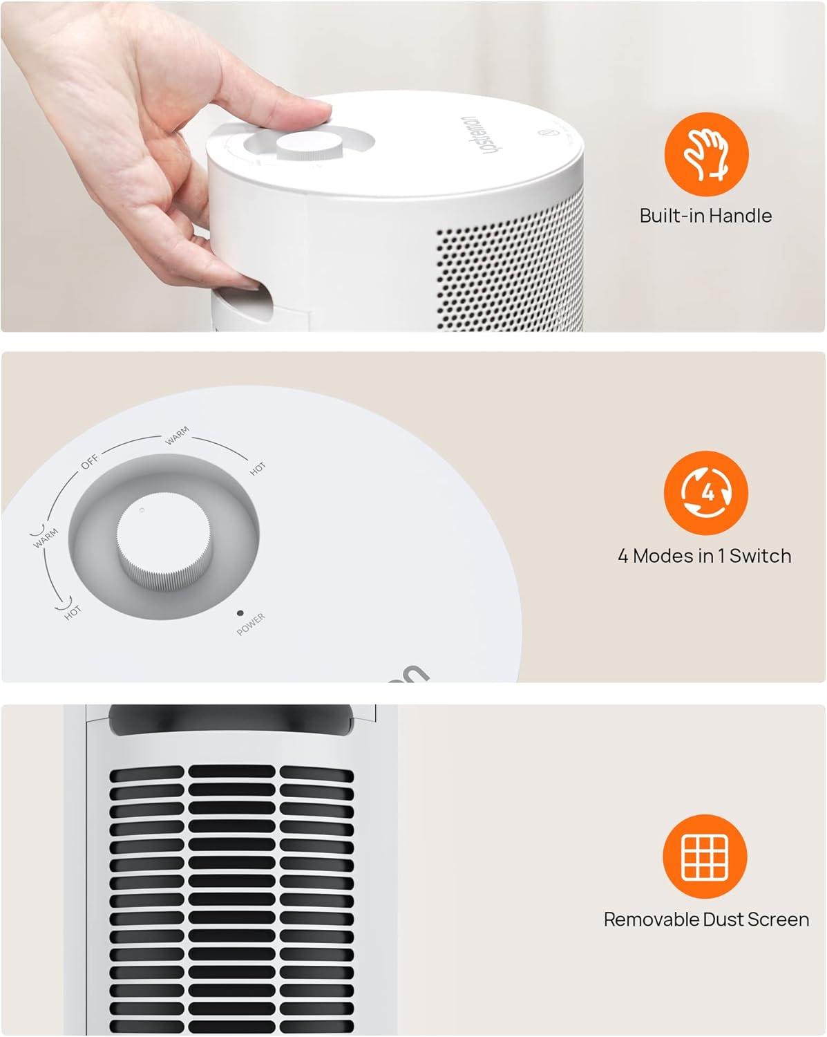 imageUpstreman Space Heater for Indoor Use 1500W Fast PTC Ceramic Heating 3s Instant Heating 70 OscillatingTipOver ProtectionSmall Heater for Office Bedroom and Desk Use White