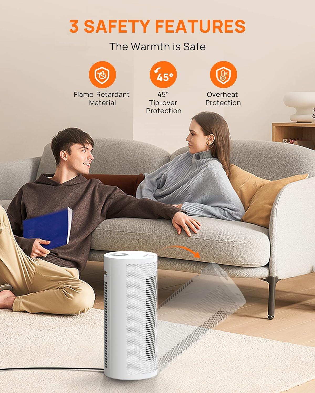 imageUpstreman Space Heater for Indoor Use 1500W Fast PTC Ceramic Heating 3s Instant Heating 70 OscillatingTipOver ProtectionSmall Heater for Office Bedroom and Desk Use White