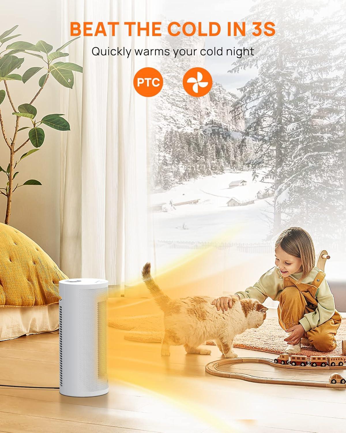 imageUpstreman Space Heater for Indoor Use 1500W Fast PTC Ceramic Heating 3s Instant Heating 70 OscillatingTipOver ProtectionSmall Heater for Office Bedroom and Desk Use White