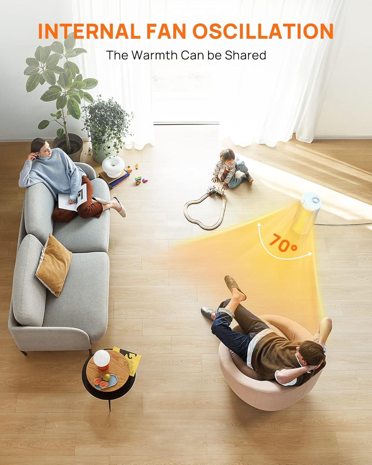 imageUpstreman Space Heater for Indoor Use 1500W Fast PTC Ceramic Heating 3s Instant Heating 70 OscillatingTipOver ProtectionSmall Heater for Office Bedroom and Desk Use White